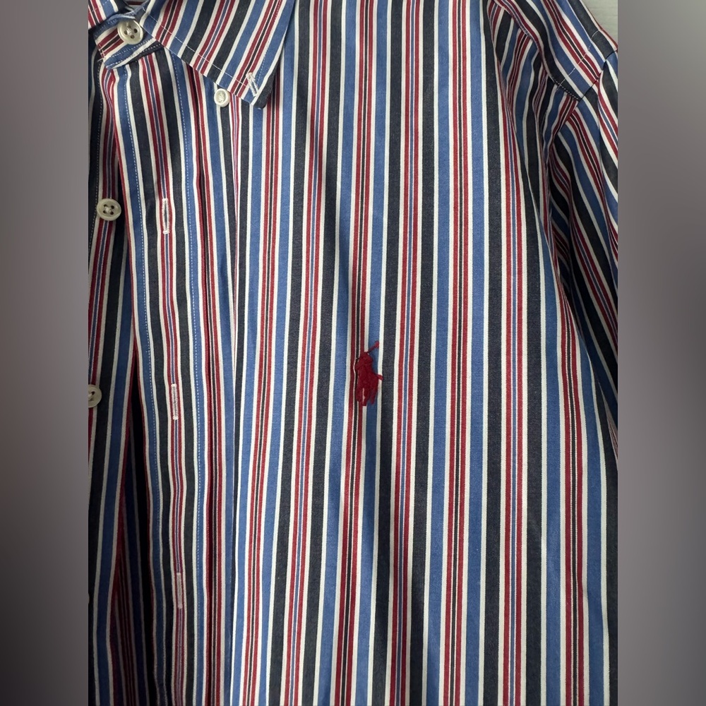Vtg Polo Ralph Lauren Red, White & Blue Stripes Button Down Shirt L Custom Fit
